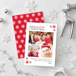 Cartes Pour Fêtes Annuelles Élégant Red Merry Little Christmas Photo Collage<br><div class="desc">Cette carte de collage photo de vacances moderne et élégant comprend "Joyeux Petit Noël" en gris foncé texte classique avec accent de script rouge. Comprend un collage de trois espaces photo, un accueil personnalisé et un espace pour inclure des noms de membres de famille. Les flocons rouges mettent l'accent sur...</div>