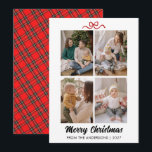 Cartes Pour Fêtes Annuelles Elegant Red Script Merry Christmas 4 Photo Collage<br><div class="desc">A sophisticated holiday card featuring a beautiful red brush script and a clean four-photo grid layout. The perfect balance of modern typography and traditional festive elements for your family greetings.</div>