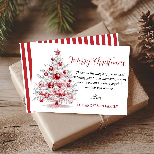 Cartes Pour Fêtes Annuelles Elegant Red White Christmas Tree  (Elegant Christmas Tree Holiday Card)