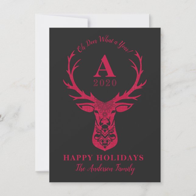 Cartes Pour Fêtes Annuelles Élégant Reindeer Oh Deer Monogram vacances (Devant)