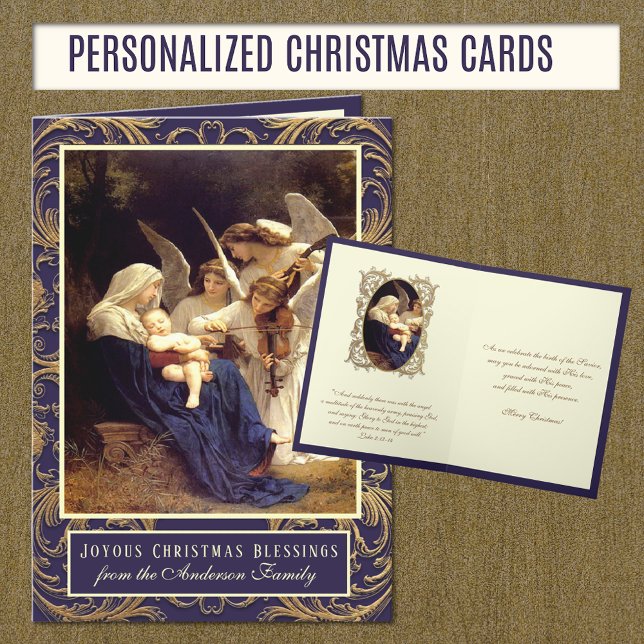 Cartes Pour Fêtes Annuelles Elégant Religieux Vierge Marie Angels Musique (Personalized Christmas Cards "Song of the Angels" with Scripture Bible Verse)