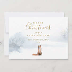 Cartes Pour Fêtes Annuelles Élégant renard d'hiver de Noël en écriture dorée