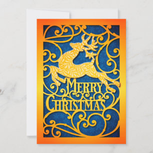 Cartes Pour Fêtes Annuelles Élégant Renne Or et Bleu "Joyeux Noël"