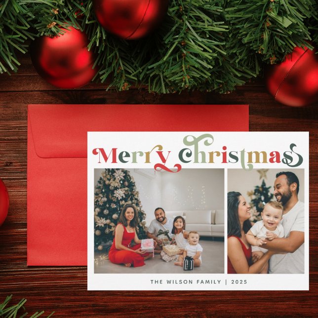 Cartes Pour Fêtes Annuelles Élégant Rétro Couleurs 2 Photo (Créateur téléchargé)