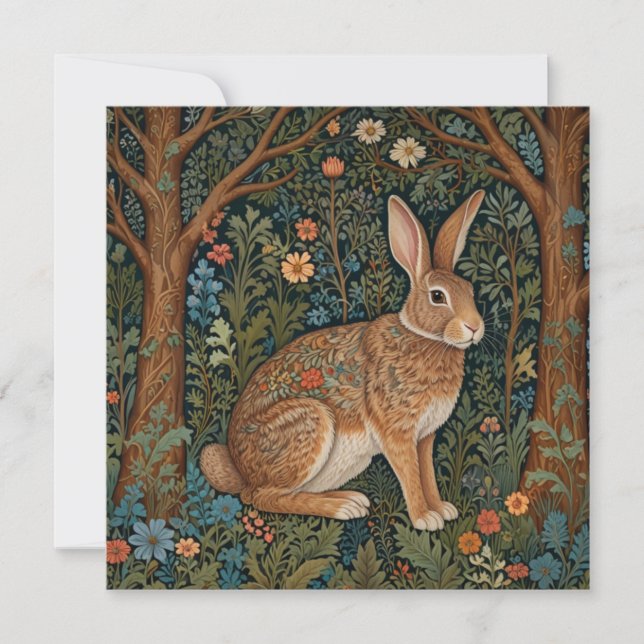 Cartes Pour Fêtes Annuelles Elégant retro lapin boisé boisé fleuri Pâques (Devant)