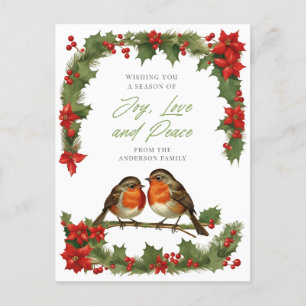 Cartes Pour Fêtes Annuelles Élégant Robins aquarelle et couronne Noël