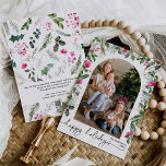 Cartes Pour Fêtes Annuelles Élégant rose floral vert Foliage Arc 1 Photo<br><div class="desc">Cette collection présente des fleurs rose vif d'aquarelle,  des baies et de la verdure hivernale avec typographie moderne et élégante,  avec un motif botanique d'hiver.</div>