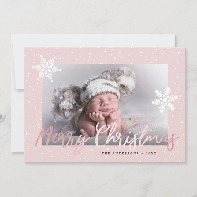 Cartes Pour Fêtes Annuelles Élégant Rose Gold Joyeux Noël Photo personnalisée  (Devant)