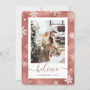 Cartes Pour Fêtes Annuelles Élégant Rose Gold Photo Snowflake