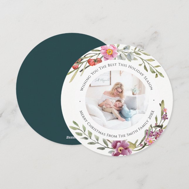 Cartes Pour Fêtes Annuelles Elégant rose Peony Script moderne Aquarelle Floral (Devant / Derrière)