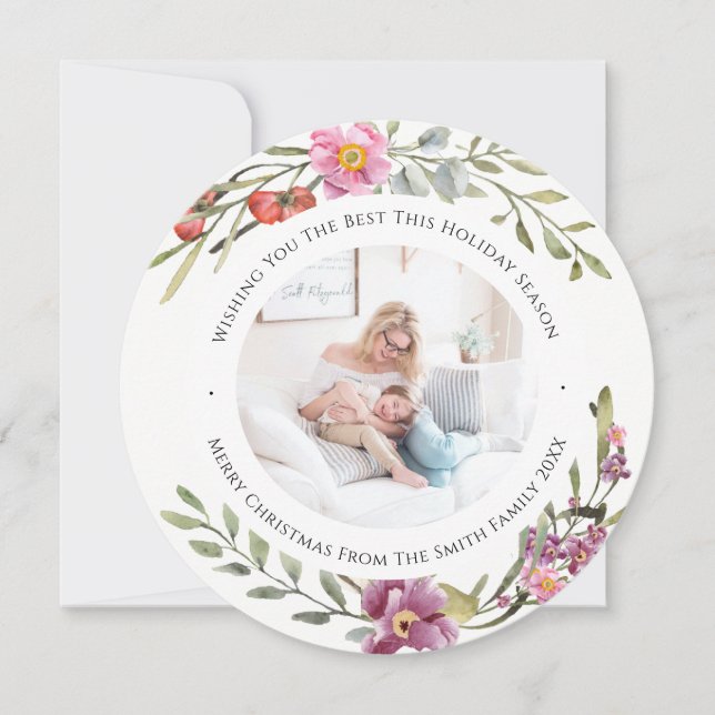 Cartes Pour Fêtes Annuelles Elégant rose Peony Script moderne Aquarelle Floral (Devant)