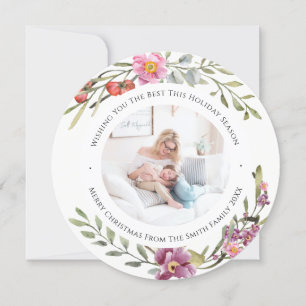 Cartes Pour Fêtes Annuelles Elégant rose Peony Script moderne Aquarelle Floral