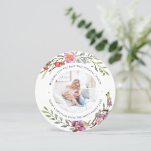 Cartes Pour Fêtes Annuelles Elégant rose Peony Script moderne Aquarelle Floral