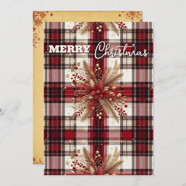 Cartes Pour Fêtes Annuelles Élégant rouge, blanc et Gold Festive Plaid (Devant / Derrière)