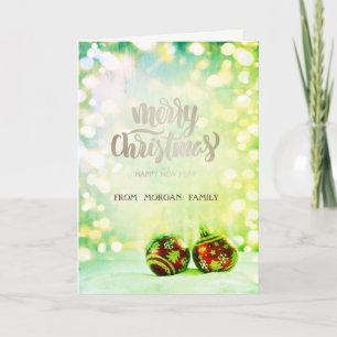 Cartes Pour Fêtes Annuelles Élégant rouge boules de Noël Green Bokeh