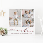 Cartes Pour Fêtes Annuelles Elégant rouge Merry & Bright 3 Carré photo<br><div class="desc">Carte simple et élégante de carré photo de vacances avec un motif de neige blanc sur le dos. Pour une personnalisation plus avancée de cette conception,  veuillez cliquer sur le lien personnaliser pour modifier la police,  la taille,  la couleur,  etc.</div>