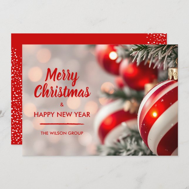 Cartes Pour Fêtes Annuelles Élégant Rouge Noël Ornements Affaires (Devant / Derrière)