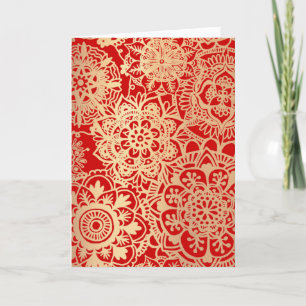 Cartes Pour Fêtes Annuelles Elégant Rouge or Mandala Noël Motif vacances