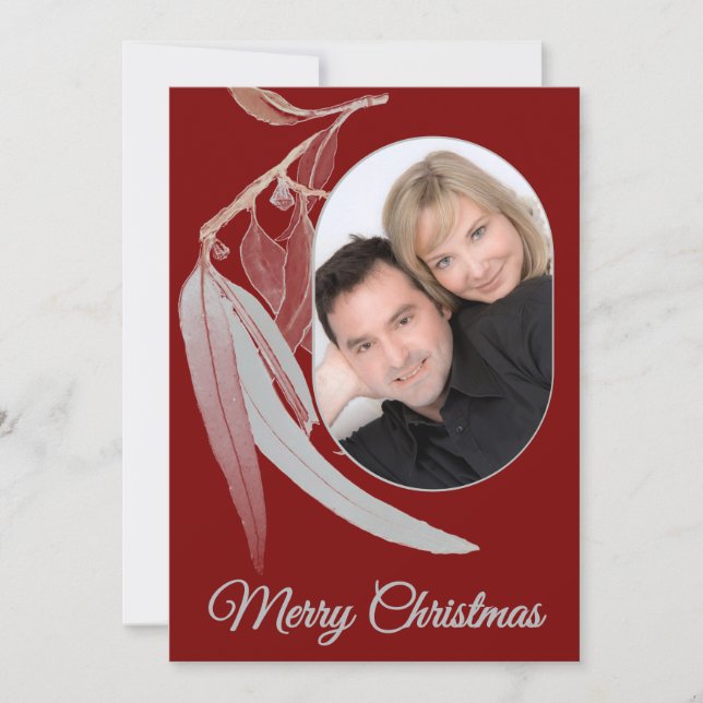 Cartes Pour Fêtes Annuelles Elégant Rouge profond Eucalyptus Feuille photo Noë (Devant)