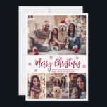 Cartes Pour Fêtes Annuelles Élégant Rouge Script Flocon de neige 4 Photo Noël<br><div class="desc">Élégant, moderne Rouge Script 4 Photo Collage Carte de vacances de Noël. Ce modèle festif, mimimaliste, quatre (4) carte photo présente un joli montage photo, un flocon de neige et dit Joyeux Noël! Le texte de salutation "Joyeux Noël" est écrit dans un magnifique script de police en rouge sur un...</div>