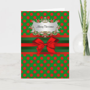 Cartes Pour Fêtes Annuelles Élégant Rouge & Vert Polka Dot Ribbon Noël