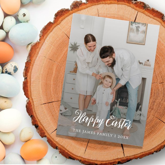 Cartes Pour Fêtes Annuelles Elegant Rustic Calligraphy Photo Happy Easter  (Créateur téléchargé)