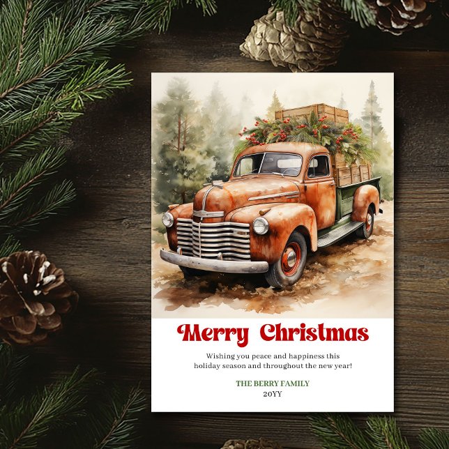 Cartes Pour Fêtes Annuelles Elegant rustic Christmas scene red truck greeting (Elegant rustic Christmas scene red truck greeting)