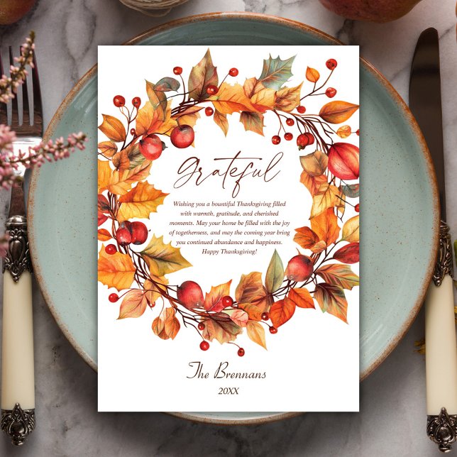 Cartes Pour Fêtes Annuelles Elégant Rustique Autumn Wreath Thanksgiving (Elegant Rustic Autumn Wreath Thanksgiving Holiday Card)
