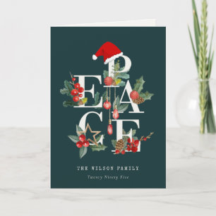 Cartes Pour Fêtes Annuelles Élégant Rustique Rouge Vert Paix Noël Feuillage