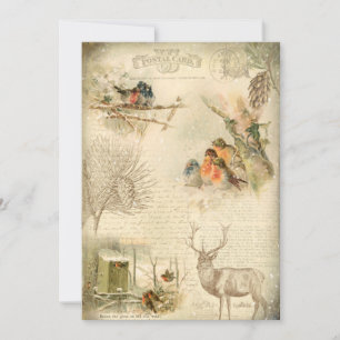 Cartes Pour Fêtes Annuelles Élégant Rustique Vintage Noël Woodland Collage