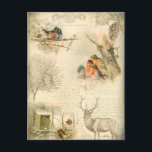 Cartes Pour Fêtes Annuelles Élégant Rustique Vintage Noël Woodland Collage<br><div class="desc">Magnifique collage d'éphémères en forêt vintage d'hiver avec stag gravé,  pin,  texte,  script,  carte postale et manches de nidification sur arrière - plan de parchemin sépia vieilli en détresse.</div>