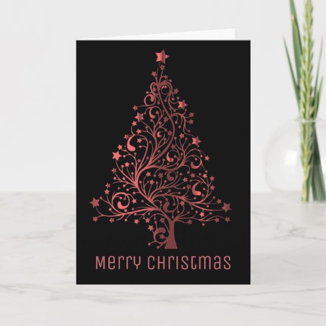 Cartes Pour Fêtes Annuelles Élégant sapin de Noël Rouge métallique Look noir (Devant)