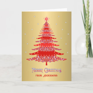 Cartes Pour Fêtes Annuelles Élégant sapin de Noël Rouge or Nom personnalisé