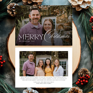Cartes Pour Fêtes Annuelles Elegant Script 2 Photo Joyeux Noël