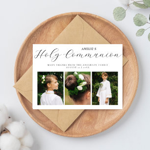 Cartes Pour Fêtes Annuelles Élégant Script 3 Photo Première Communion Remercie