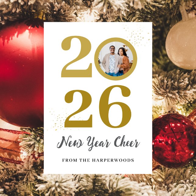 Cartes Pour Fêtes Annuelles Élégant Script branché Joyeux Nouvel An Une photo (Créateur téléchargé)