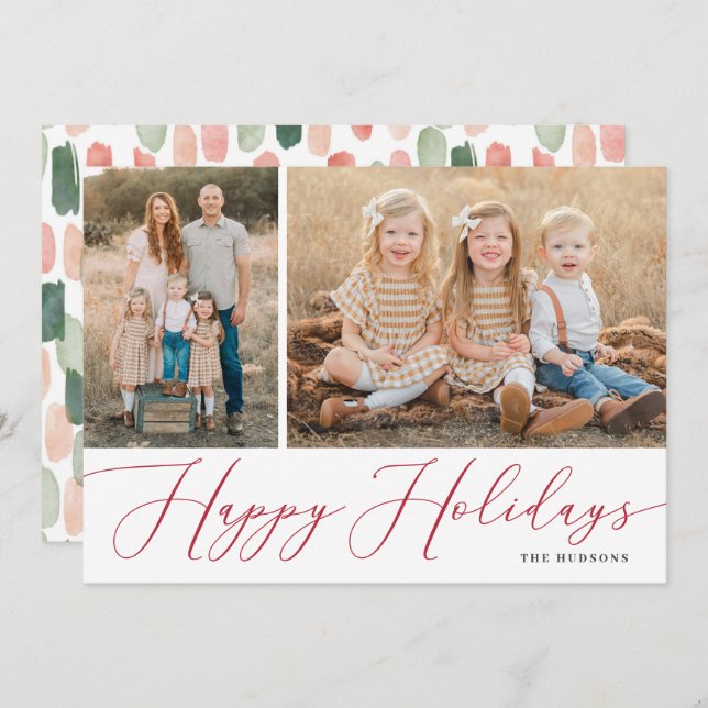 Cartes Pour Fêtes Annuelles Élégant Script Calligraphie Simple 2 Photo Holiday (Devant / Derrière)