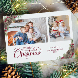 Cartes Pour Fêtes Annuelles Élégant script de Noël Botanique 2 Photo