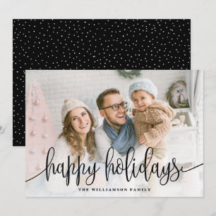 Cartes Pour Fêtes Annuelles Élégant Script Full Photo Happy Holidays Black