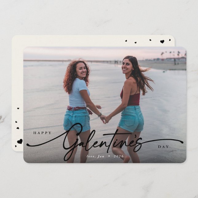 Cartes Pour Fêtes Annuelles Élégant Script Galentine's Day Flat Photo (Devant / Derrière)