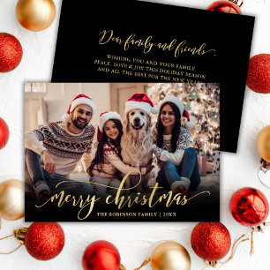 Cartes Pour Fêtes Annuelles Élégant Script Gold Script Black Photo Noël