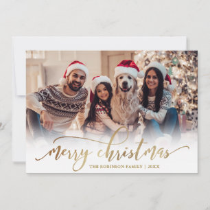 Cartes Pour Fêtes Annuelles Élégant Script Gold Script Single Photo Christmas
