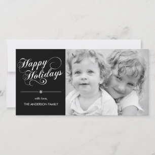 Cartes Pour Fêtes Annuelles Élégant Script Holiday Photocard - Noir