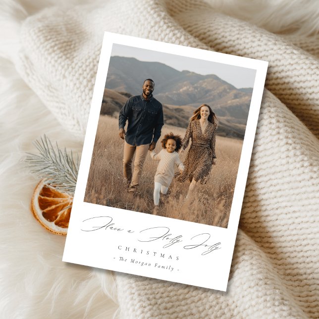 Cartes Pour Fêtes Annuelles Elegant Script Holly Jolly Christmas Rustic Photo (Créateur téléchargé)