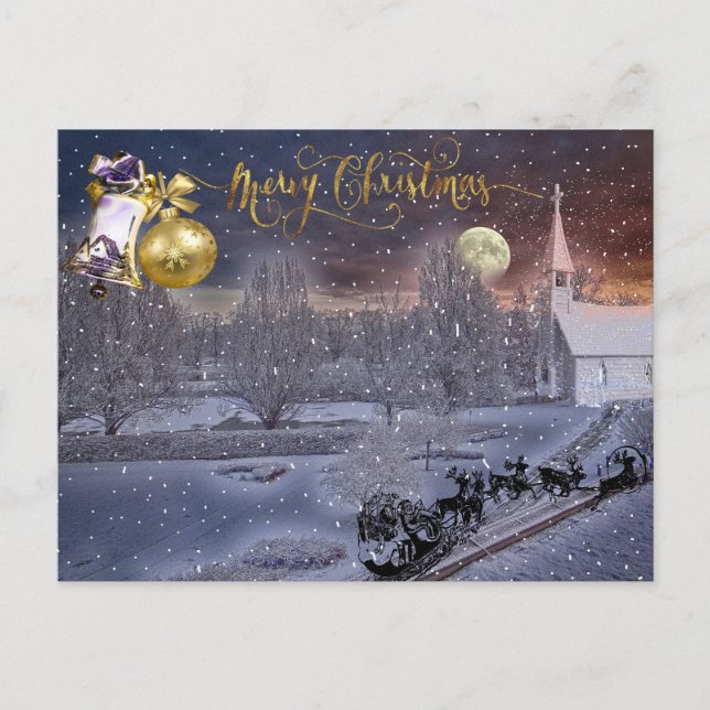 Cartes Pour Fêtes Annuelles Élégant Script Joyeux Noël Snowy Tree hiver (Devant)