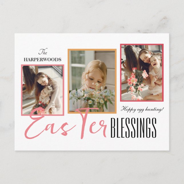 Cartes Pour Fêtes Annuelles Élégant Script Joyeux Pâques Famille Trois Photo (Devant)