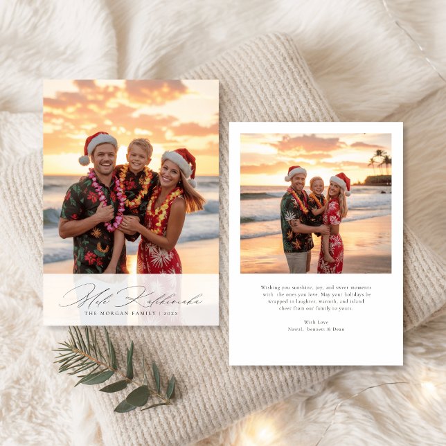 Cartes Pour Fêtes Annuelles Élégant Script Mele Kalikimaka Beach Photo de fami (Créateur téléchargé)