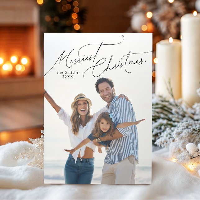 Cartes Pour Fêtes Annuelles Elegant Script Merry Christmas Family Photo (Elegant Script Merry Christmas Family Photo Holiday Card)