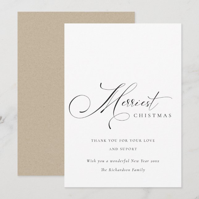 Cartes Pour Fêtes Annuelles Élégant Script Minimal Joyeux Noël (Devant / Derrière)