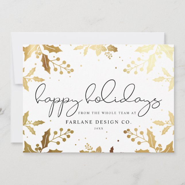 Cartes Pour Fêtes Annuelles Élégant script moderne Gold Mistletoe Logo photo (Devant)